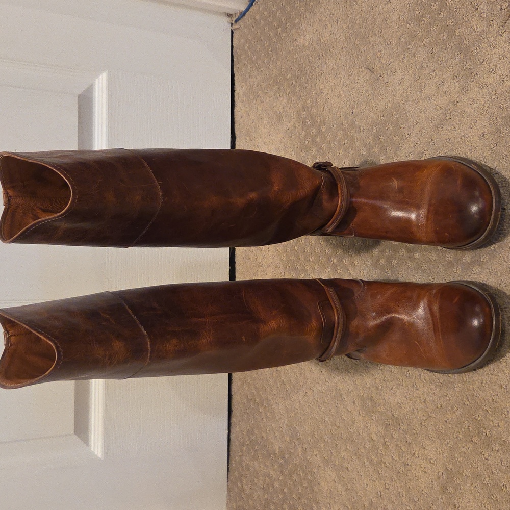 Frye Brown Leather Knee-High Heeled Boots